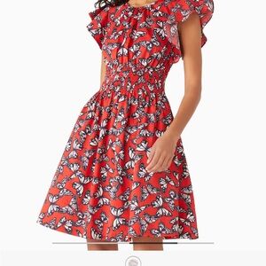 Kate Spade Red Ruffled Smocked Midi Dress